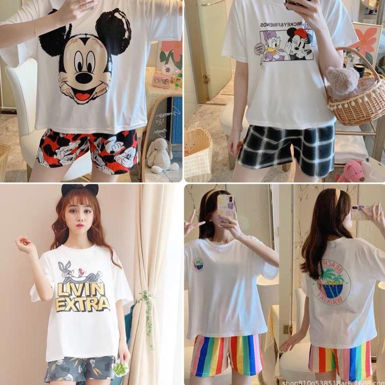 TERLARIS Baju Tidur Wanita Import Piyama HP Kaos Celana Pendek Spandek Premium COD .,.