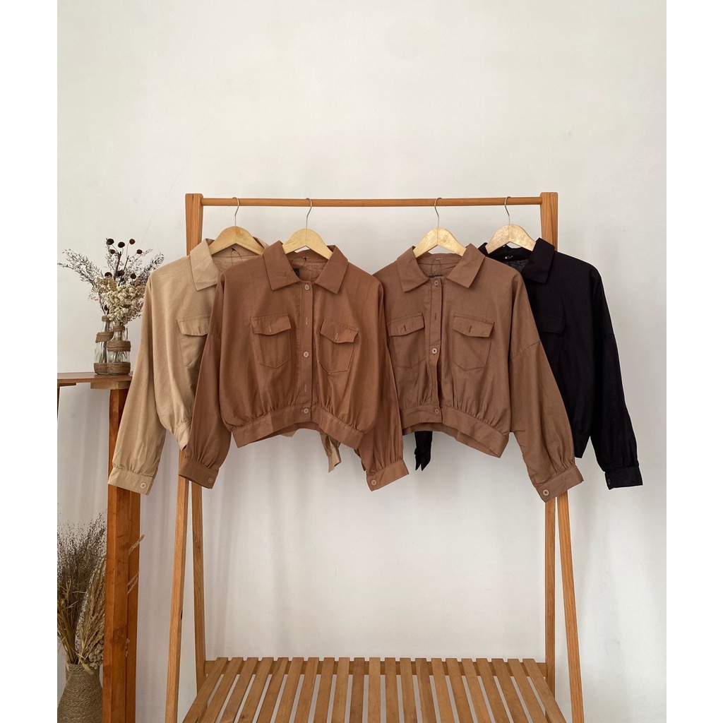 Outer Crop Linen Meira Jaket Crop Wanita Linen Crop