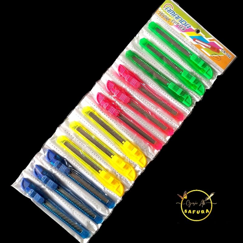 

cutter kecil transparan 12 pcs pisau cutter rencengan