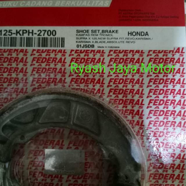 Kampas rem belakang federal untuk honda karisma/supar fit new/revo/absolute revo/blade/supra x 125