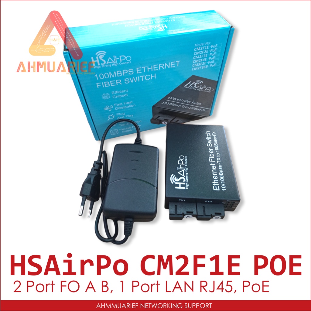 HSAirPo HS AirPo CM2F1E POE Fiber Optik Media Converter 2 Port Fiber A B 1 Port Ethernet LAN RJ45 Support POE 10/100 20KM SC