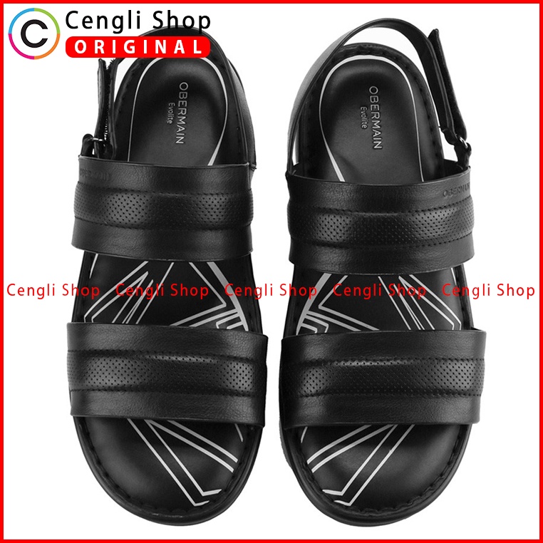 SANDAL OBERMAIN PRIA ORIGINAL SLINGBACK CASUAL KULIT ASLI HITAM OM06