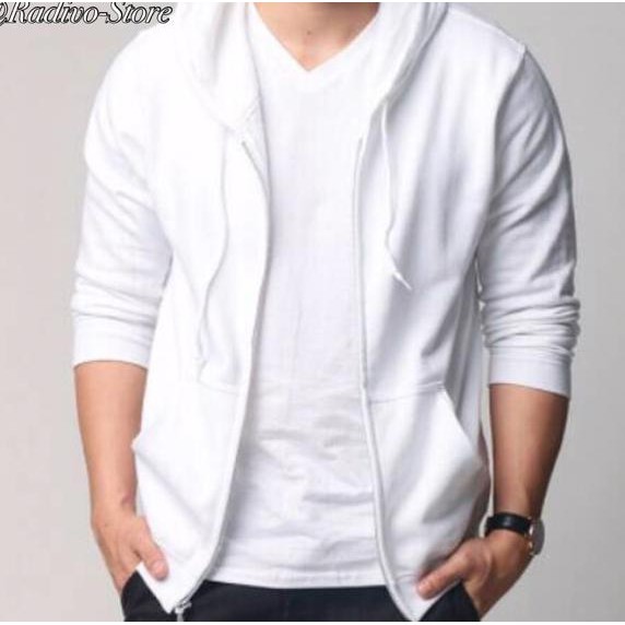 Jaket Hoodie Zipper Polos Unisex Putih