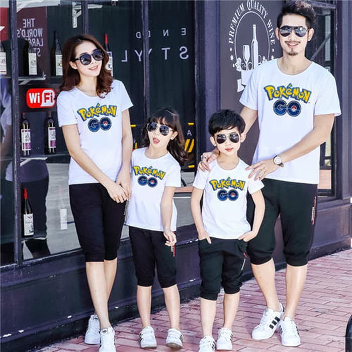 COUPLE FAMILY POKEMON GO 2 ANAK (PUTIH) KAOS COUPLE BAJU PASANGAN CEWEK COWOK SEPASANG
