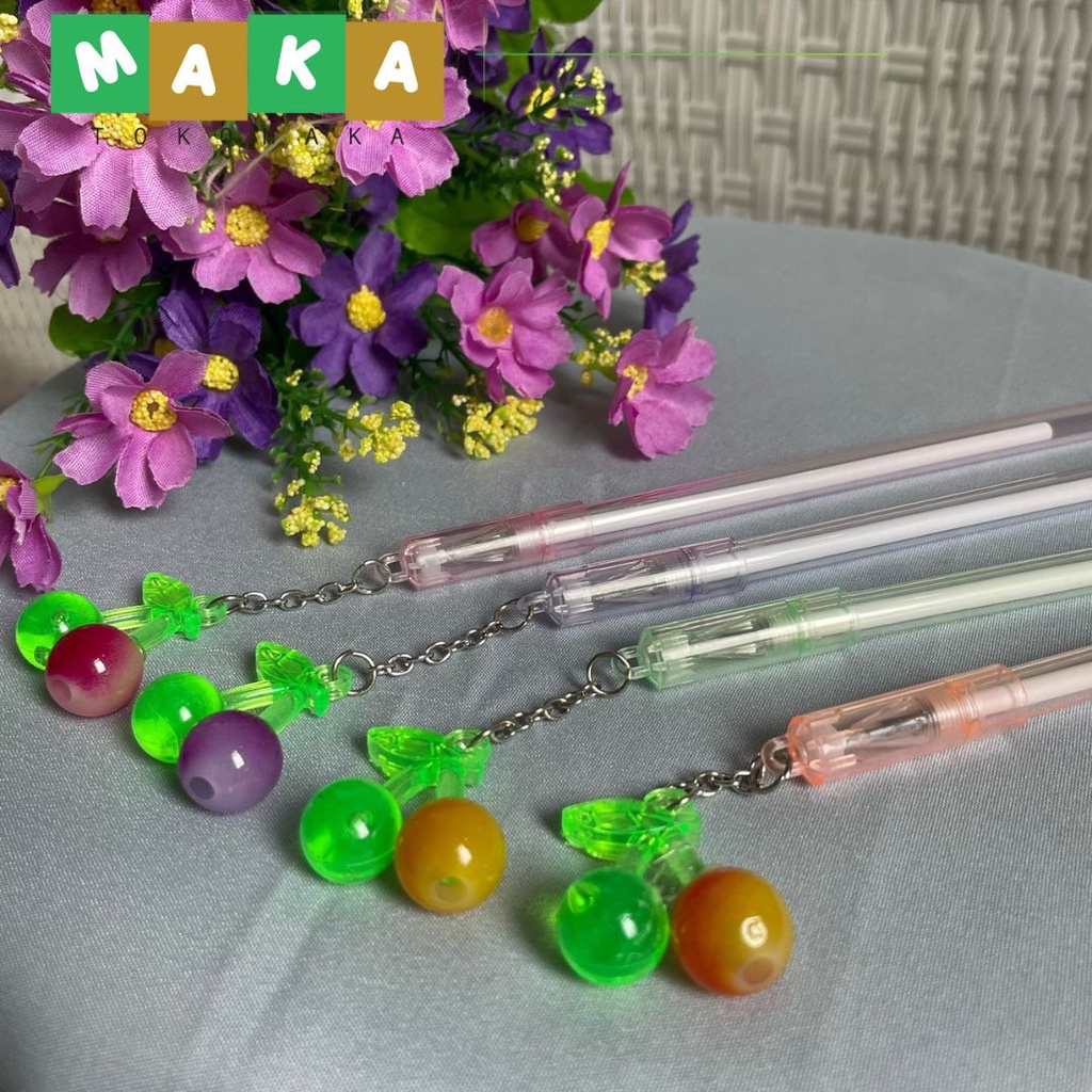 

pulpen gantungan cherry pen gel gantungan buah cherry pena pulpen gel tinta hitam perlengkapan sekolah alat tulis kantor atk murah