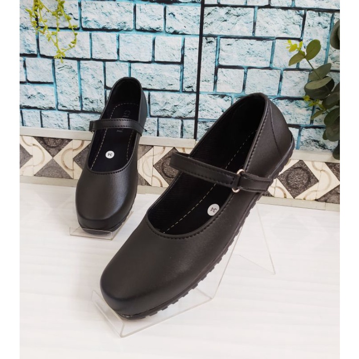 Sepatu Pantofel Anak Perempuan size 31-35 Kilap Cewek Rekat Hitam