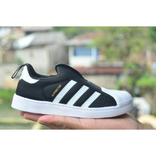 Sepatu Anak Kids Adidas Superstar Slip On 360 Original "Black White"
