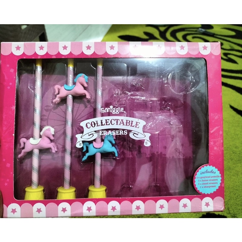 pensil smiggle collectable erasers box - paket set alat tulis anak sekolah kuliah preloved singapore