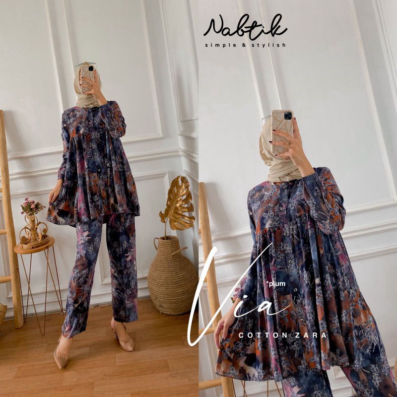 setelan via muslimah caton Zara terbaru original by nabtik