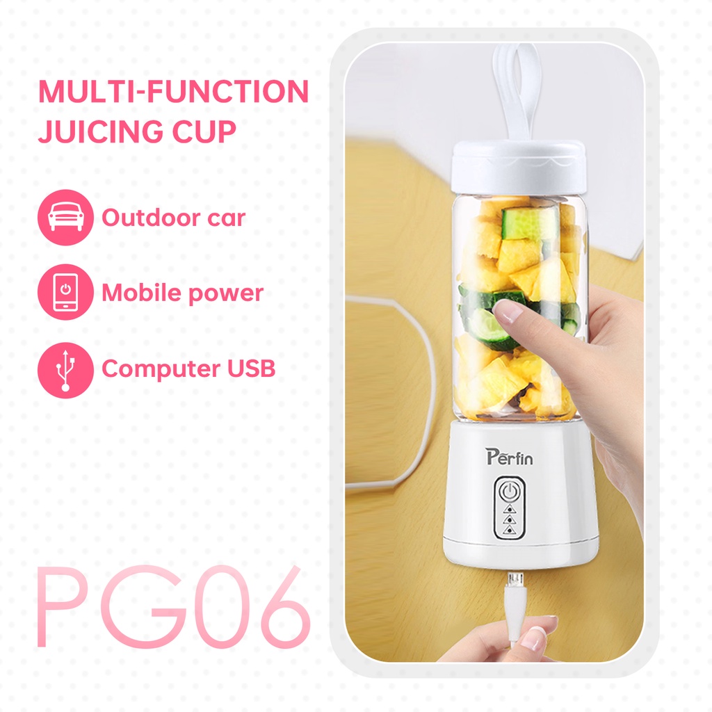 Perfin PG06 Juicer Portable Blender Blender Portable Mini Jus Multifungsi Putih USB-380ML