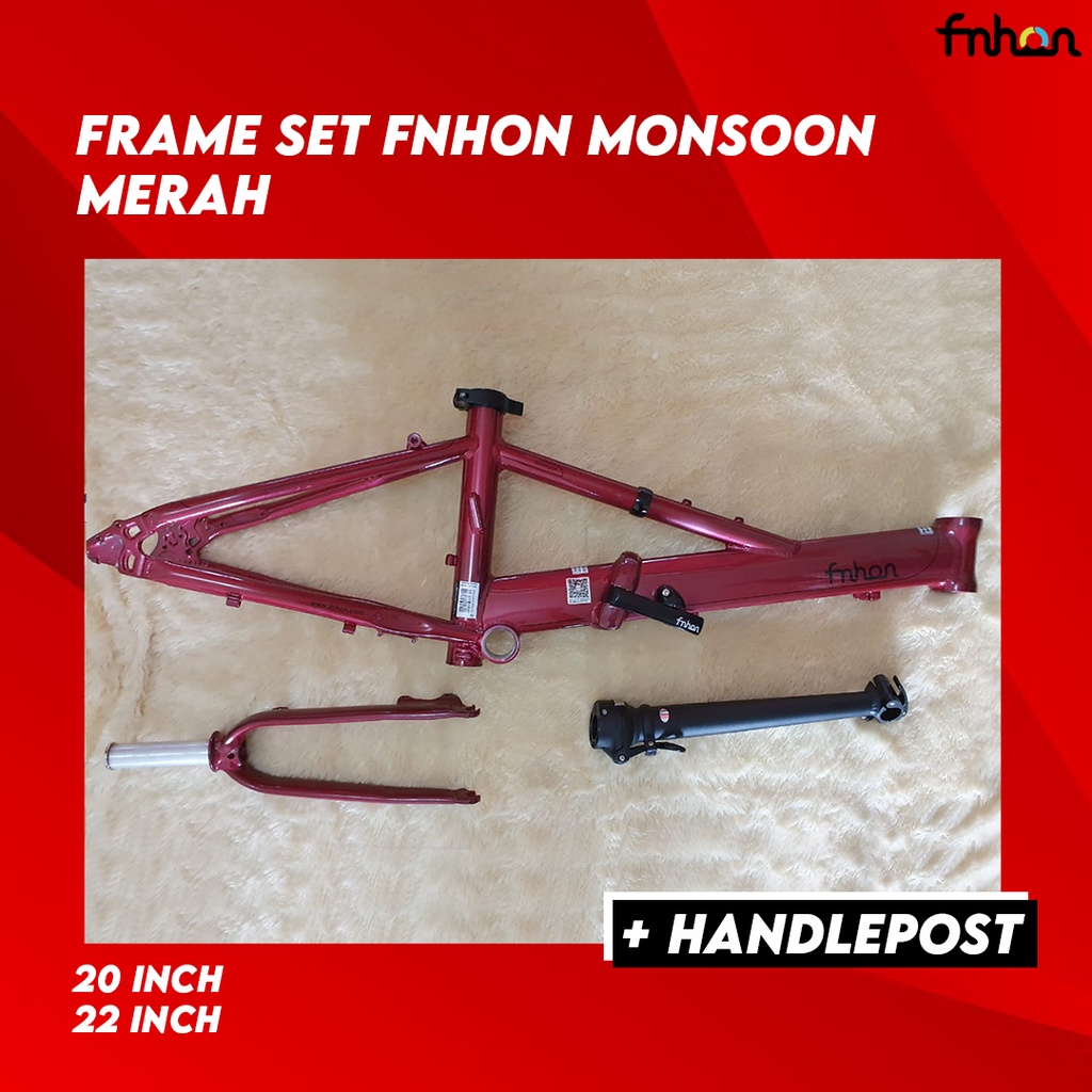 FRAME SET FNHON MONSOON 20 inch Merah Red DISCBRAKE ALUMUNIUM Plus Handlepost HP 31 35 40 cm telescopic Frame fork 22 inch disc brake Sepeda Seli Monson Moonsoon Moonson not Blast Gust Storm Tornado