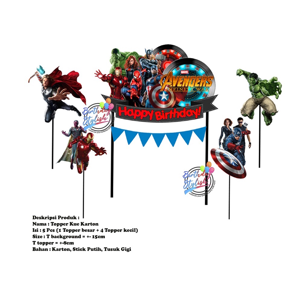 

Topper Kue Avengers Karton/ Hiasan kue Ulang Tahun Avengers/ Background Kue Avengers
