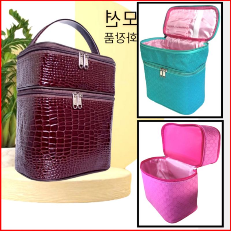 TAS KOSMETIK DUA SUSUN 2 TINGKAT MURAH POUCH MAKE UP BEAUTYCASE TEMPAT KECANTIKAN BESAR JUMBO