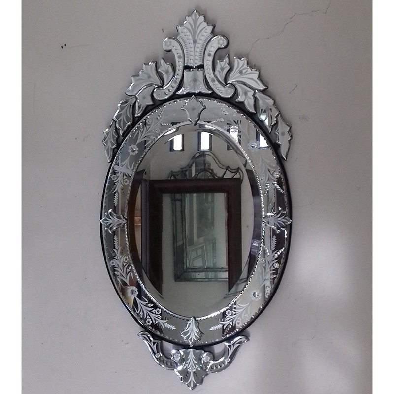 ANTIK MIRROR - Cermin antik oval bermahkota hiasan dinding ukiran kaca venetian SJFL08008