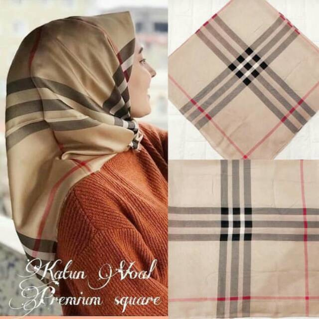 JILBAB SEGI EMPAT BURBERRY/KERUDUNG SEGI EMPAT KOTAK-KOTAK/JILBAB SEGI EMPAT MOTIF - CREAM