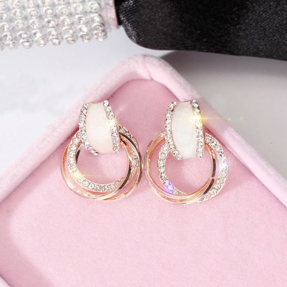 Hu Hu Hu Hu Hu Alat Bantu Pasang Kacamata♡ Anting Tusuk Gantung Desain Lingkaran Multi Layer Hias Berlian Imitasiglitter Untuk Wanita