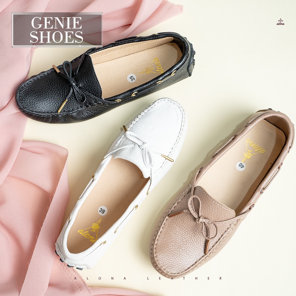 sepatu wanita kulit asli flat loafer alona genie / sepatu loafers wanita kulit sapi asli