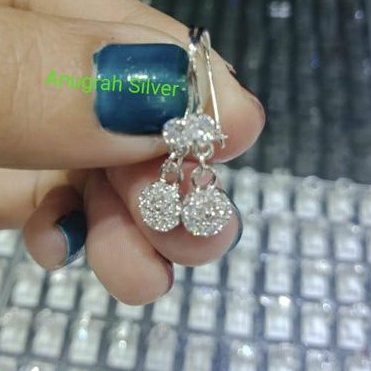 (COD)Anting rumbai anak/dewasa panjang bulat mata putih perak asli 925/Silver lapisan emas putih murni!!!