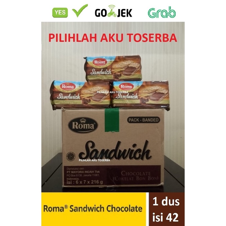 ROMA SANDWICH CHOCOLATE 189 gr - ( HARGA 1 DUS ISI 42 PACK ) - (GRAB / GOJEK / SHOPEE)