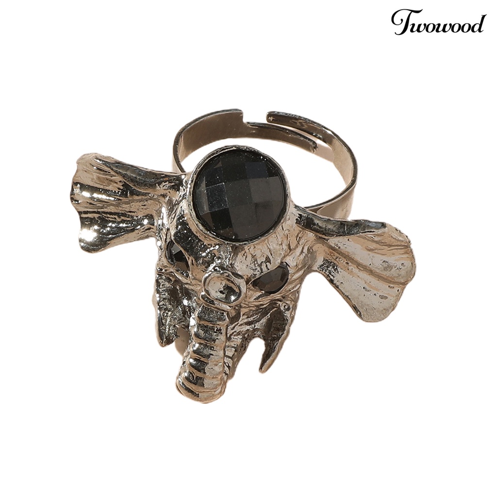 Twowood Cute Vivid Carved Women Ring Silver Color Elephant Head Adjustable Ring Jewelry Accessaries