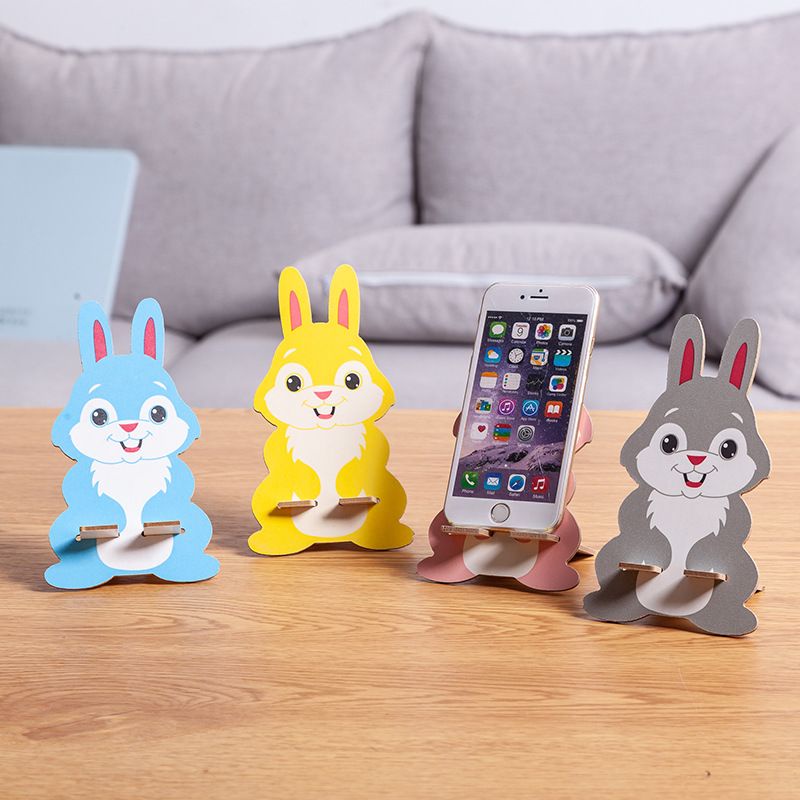 Stand Holder Phone Full Kayu Lucu Warna Warni Kucing dan Kelinci AH028 - ACS