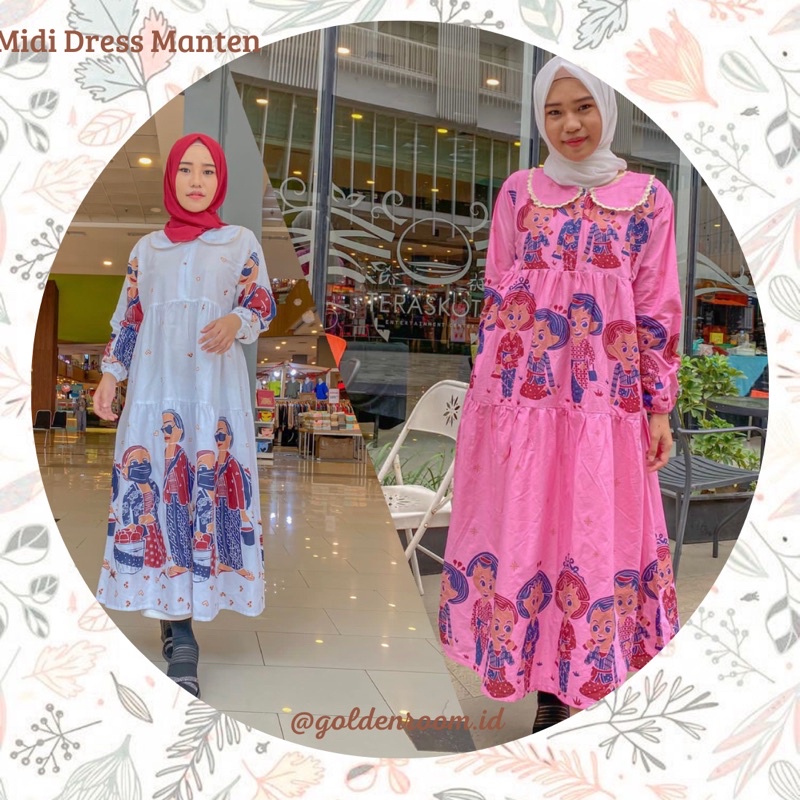 DRESS BATIK MIDI KERJA KANTOR WANITA CAP KEKINIAN