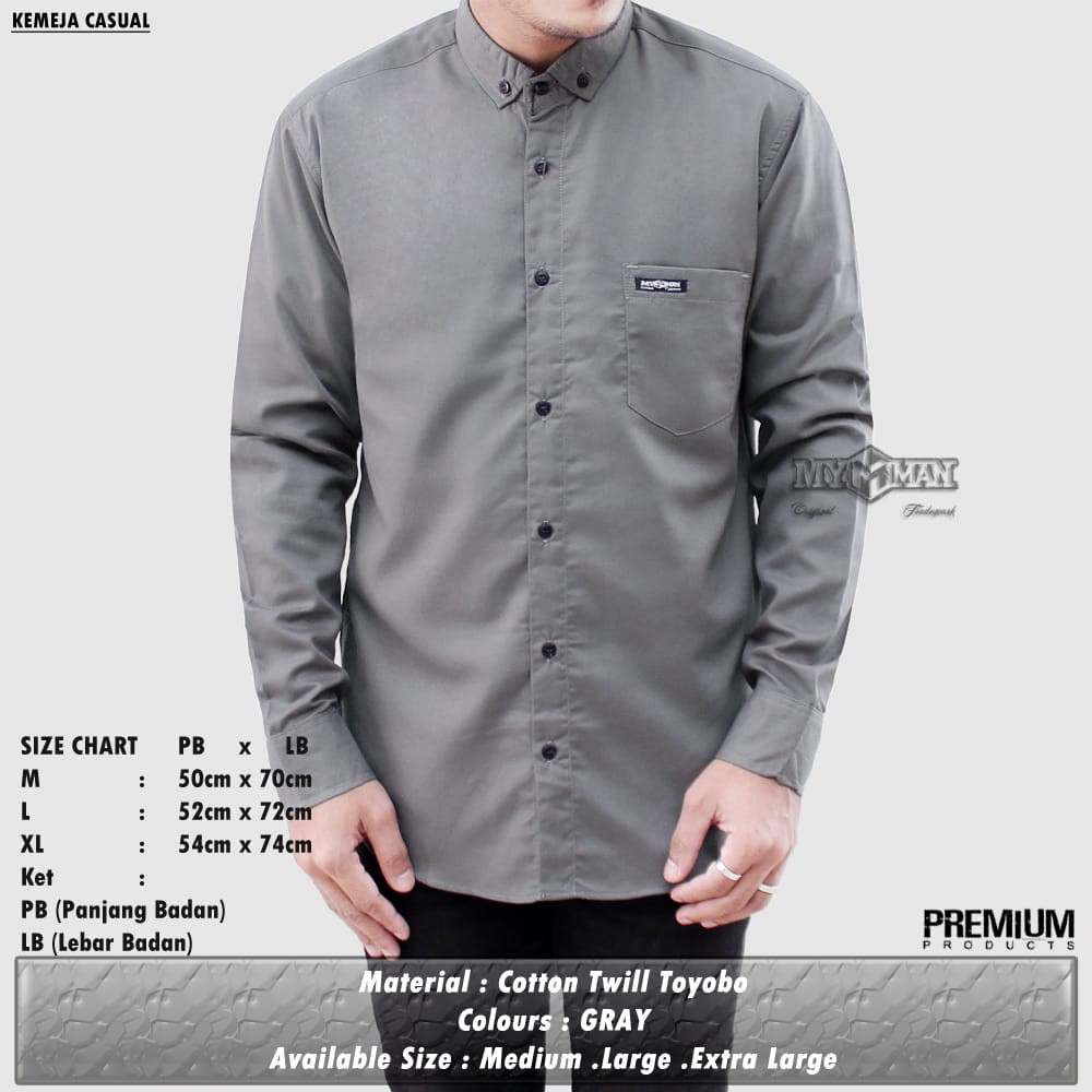 MY MAN Original Kemeja Polos lengan panjang kemeja pria warna grey art seri MY527