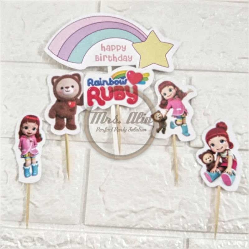 Topper cake Rainbow Ruby / Topper Cup Cake / Hiasan Kue Ulang Tahun / Topper Cake Happy Birthday