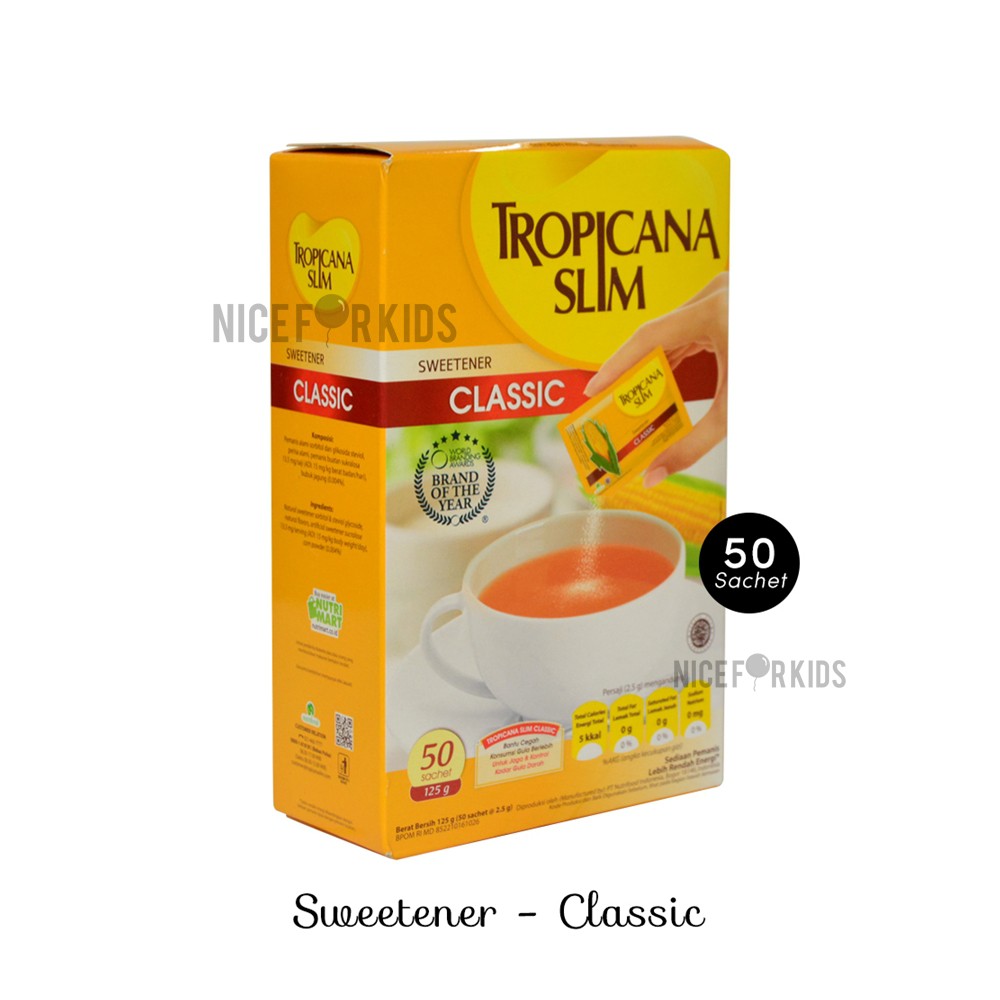 Tropicana Slim Sweetener Classic Kemasan Box isi 25pcs, 50pcs, 100pcs @ sachet 2.5 gr