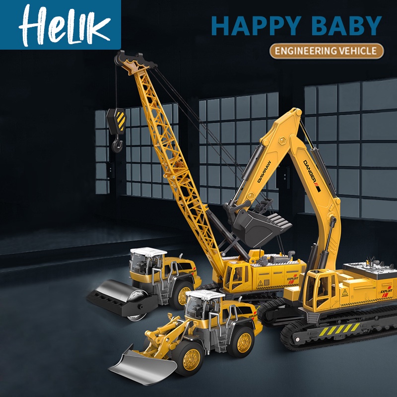 Set Mainan Truk Konstruksi Miniatur Lengkap: Mixer, Buldoser, Forklift, Derek, Excavator untuk Anak