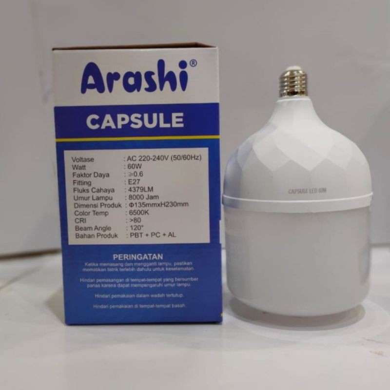 ARASHI CALSULE Lampu bohlam LED 60w 60watt BODY JUMBO BERGARANSI