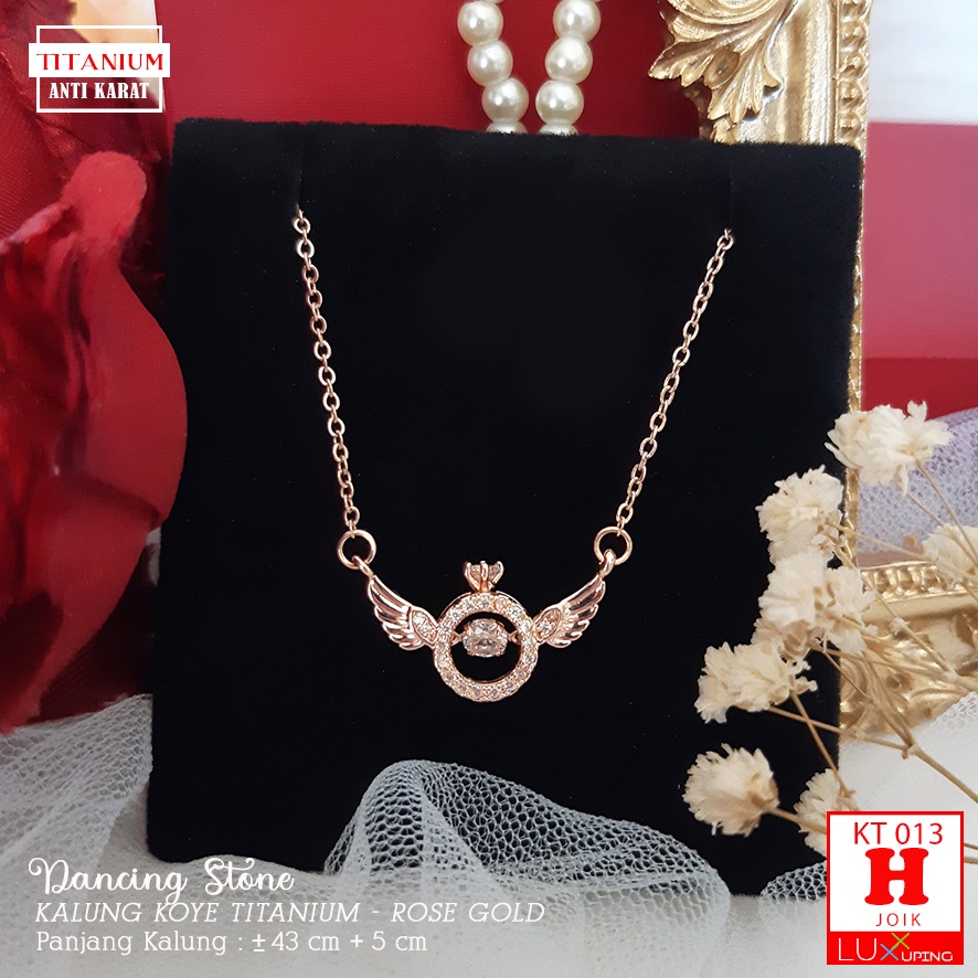 KT 013 Kalung Titanium Dancing Stone Mata Liontin  Bisa Bergoyang Perhiasan Wanita Model Boneka Teddy Bear Sayap Angel Wing Mata Zirkon Rantai Pecah Kopi Aksesoris Stainless Anti Karat Selamanya Luxx Xuping