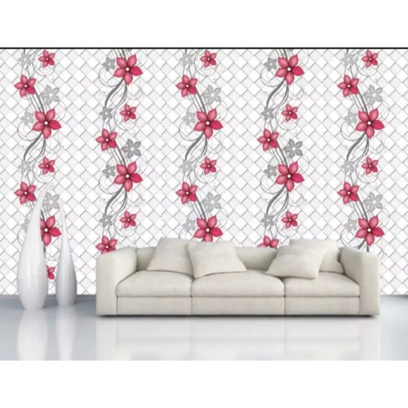 Wallpaper Sticker Dinding motif Bunga Merah cy1075