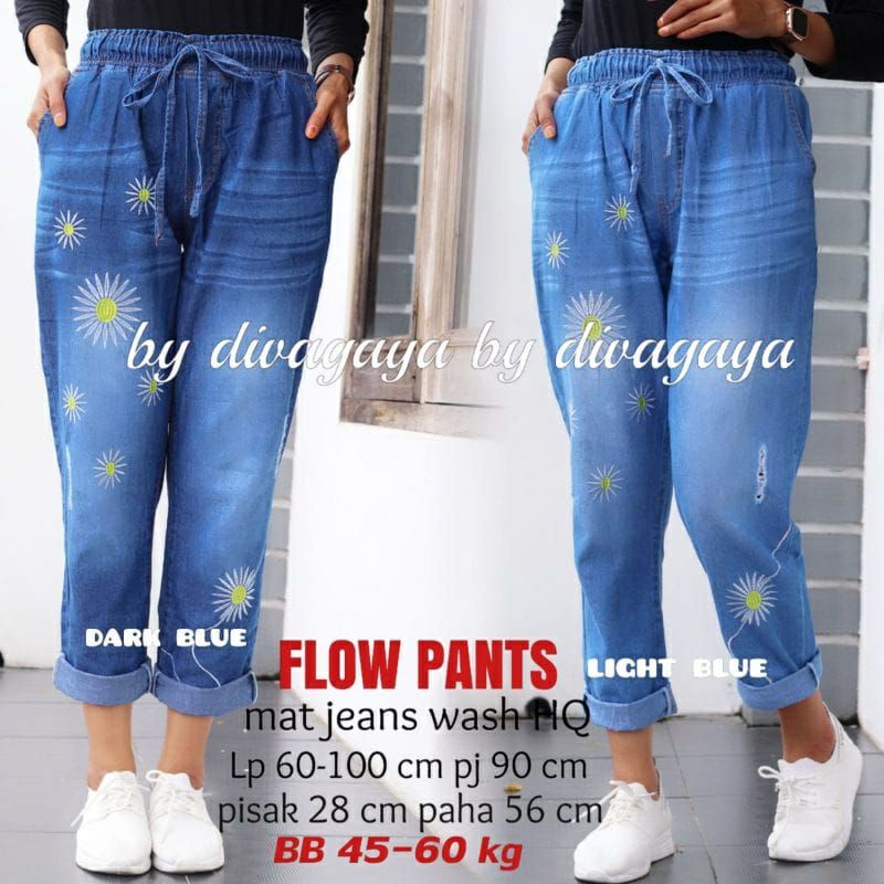 BAGGY PANTS MOTIF BUNGA CELANA JEANS MOTIF BUNGA MUAT BB 45-60 KG