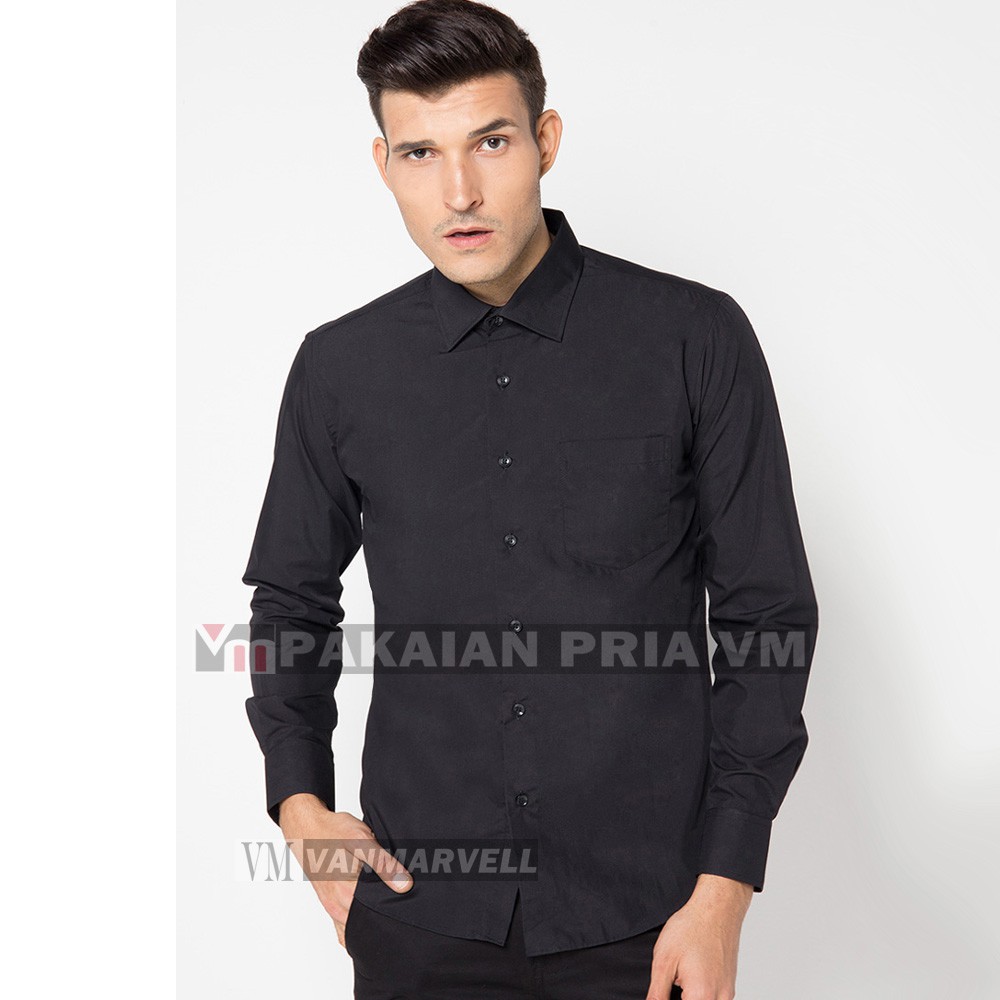 VM Kemeja Polos Hitam Panjang Slimfit