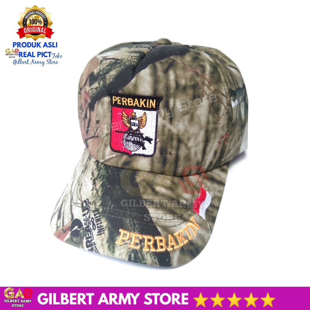 GILBERT ARMY STORE Topi Loreng Camo Perbakin Terbaru Logo Bordir Military Outdoor Camping Motif Daun Berburu Realtree Grosir Premium Murah