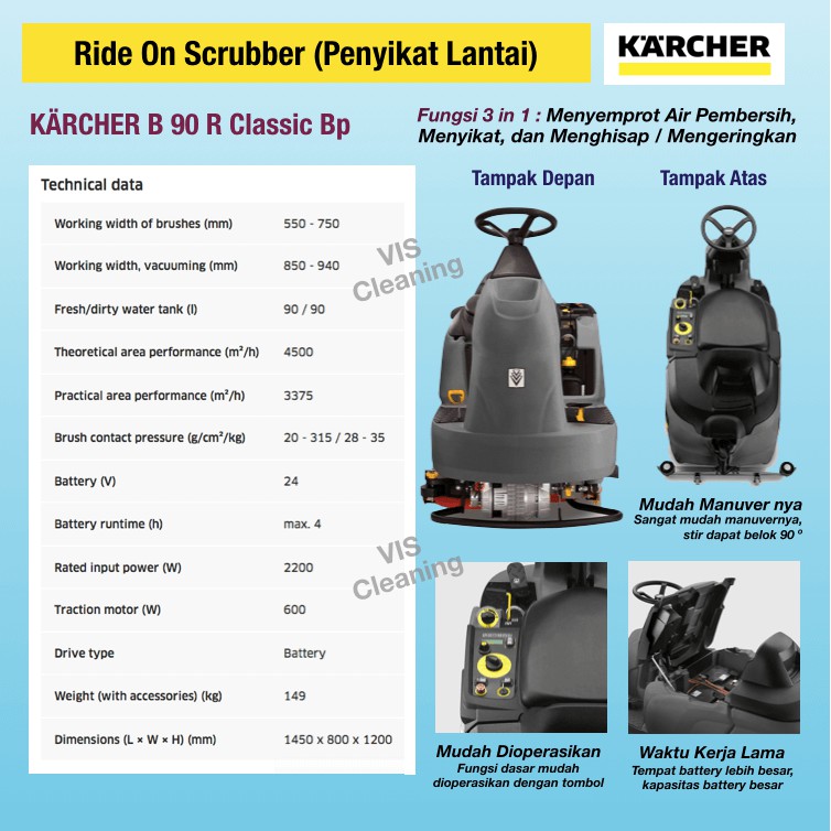 Ride On Scrubber Karcher B 90 R Bp (Penyikat Lantai tenaga Battery)