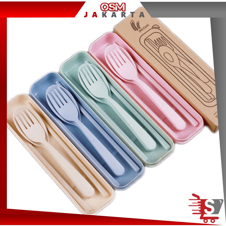 H515 Sendok Garpu Set 3 In 1 / Set Sendok Jerami /  Alat Makan Set / Set Sendok Travelling