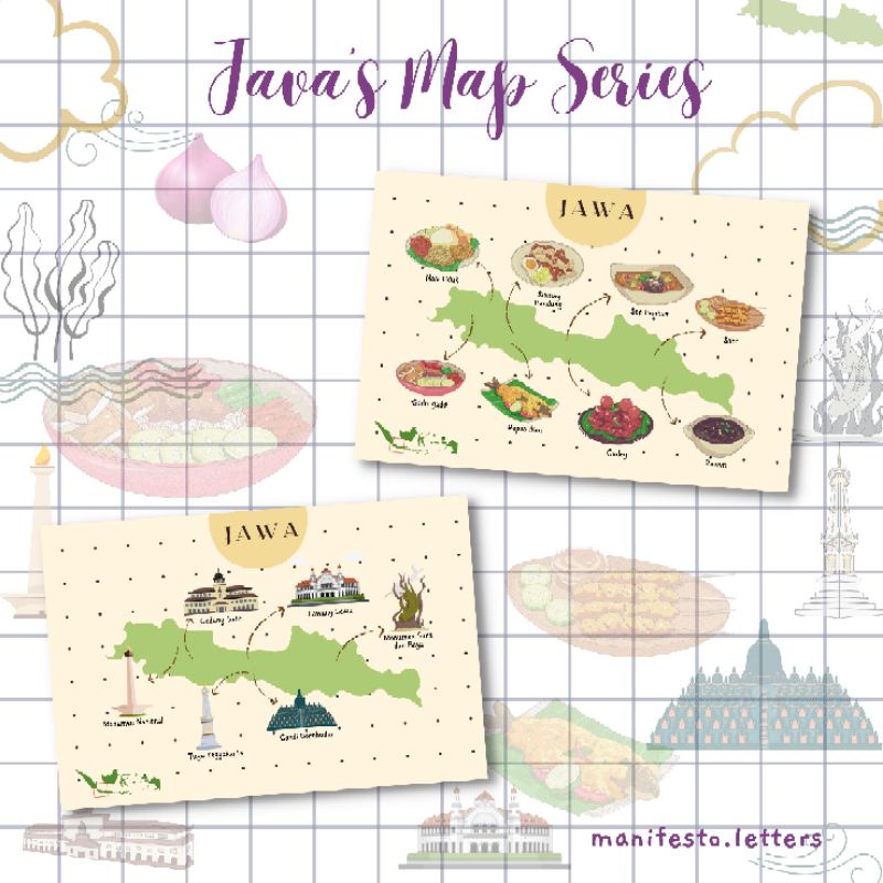 

Postcard Map Jawa | Kartu Pos Peta | Cuisines | Buildings | Monuments