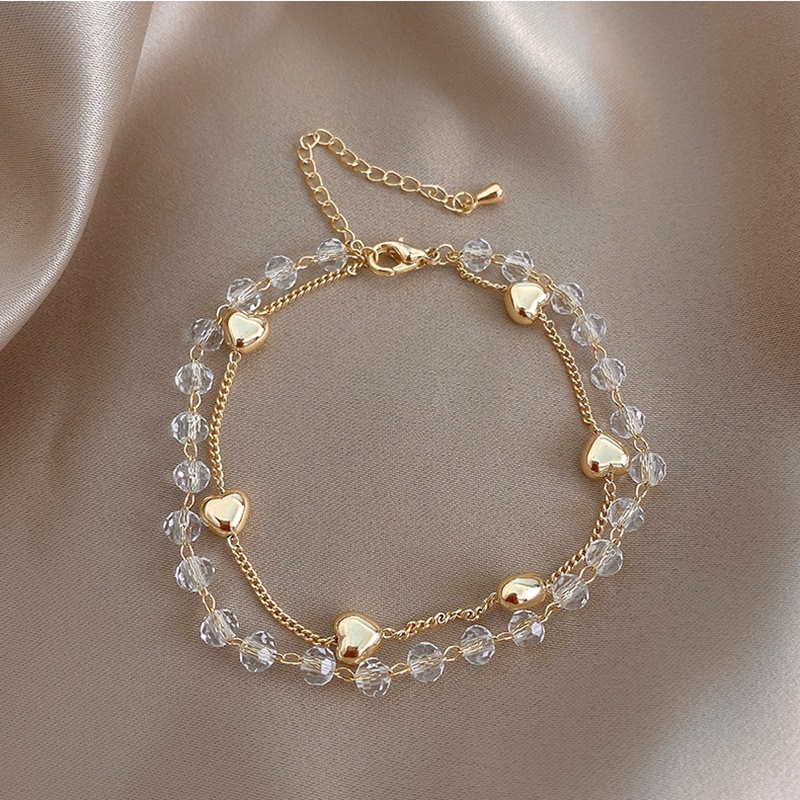 Elegant Heart Bead Gold Chain Bracelet Gelang Korea Multilayer Transparent Ball Bracelets for Women Jewelry Gift-6