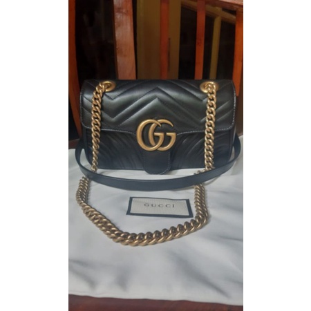 2nd gucci marmont flap black ghw sz22cm