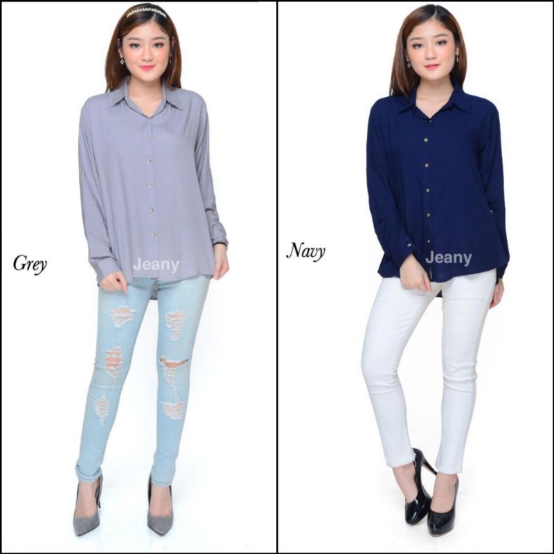 Kemeja Blouse Blus Atasan Wanita Kasual Kerja Kantor Formal Bahan Katun Rayon Lengan Panjang