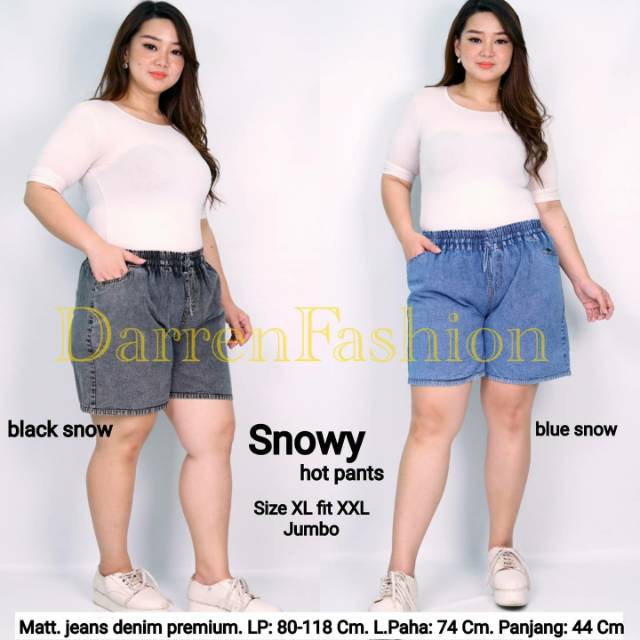 Hot Pants Snowy Jumbo . Hot Pant Snow Bigsize . Celana Jeans Denim Pendek Jumbo Murah