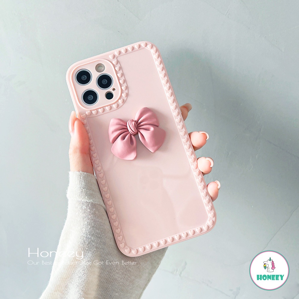 3D Cute Pink Bowknot Glossy Phone Case compatible for IPhone 12 11 Pro Max X XS Max XR 8 7 Plus Shock Resistant Soft TPU Back Cover