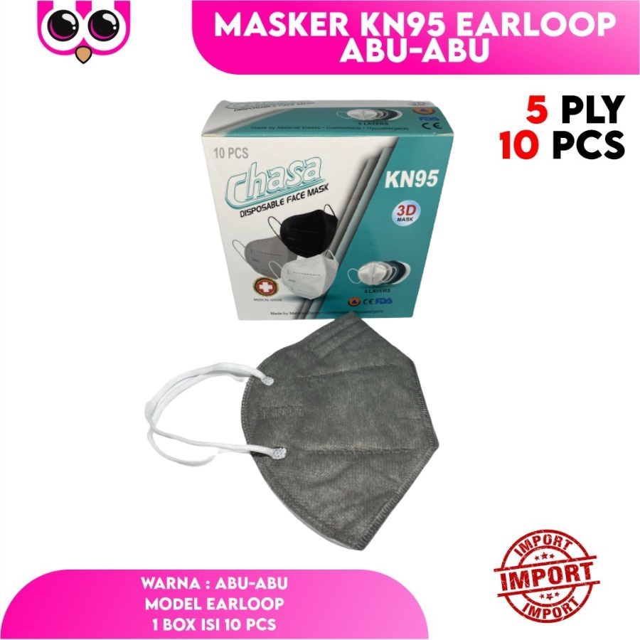[ ABU ] MASKER KN95 WARNA ABU EARLOOP ISI 10 PCS