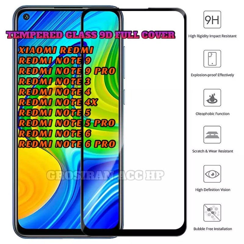 REDMI NOTE 9 9 PRO NOTE 3 4 4X 5 5 PRO 6 6 PRO Tempered Glass full lem 5D 6D 9D FULL COVER