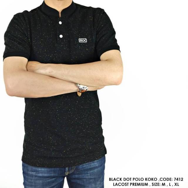 Kaos polo kerah koko hitam polos cowok pria laki-laki