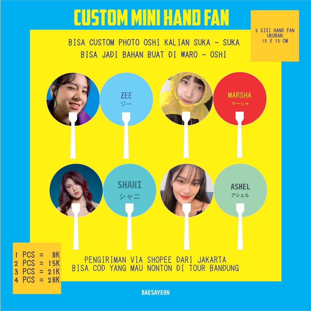 OPEN PO CUSTOM HAND FAN KIPAS JKT48 SHANI ZEE MARSHA ASHEL ADEL GRACIA CHIKA ALL MEMBER