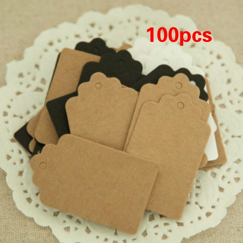 100pcs/lot Blank Kraft Paper Hanging Tag DIY Gift Card Name Note Label 5*3cm