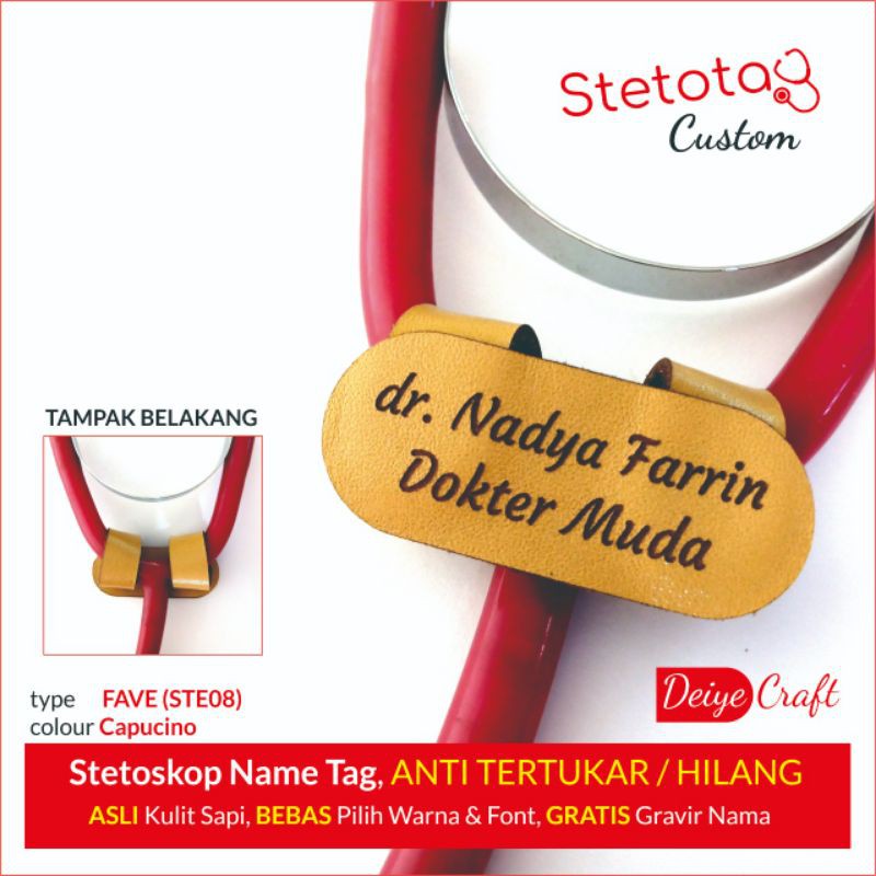 Stetoskop Tag Stetotag Kulit Model FAVE Custom Name